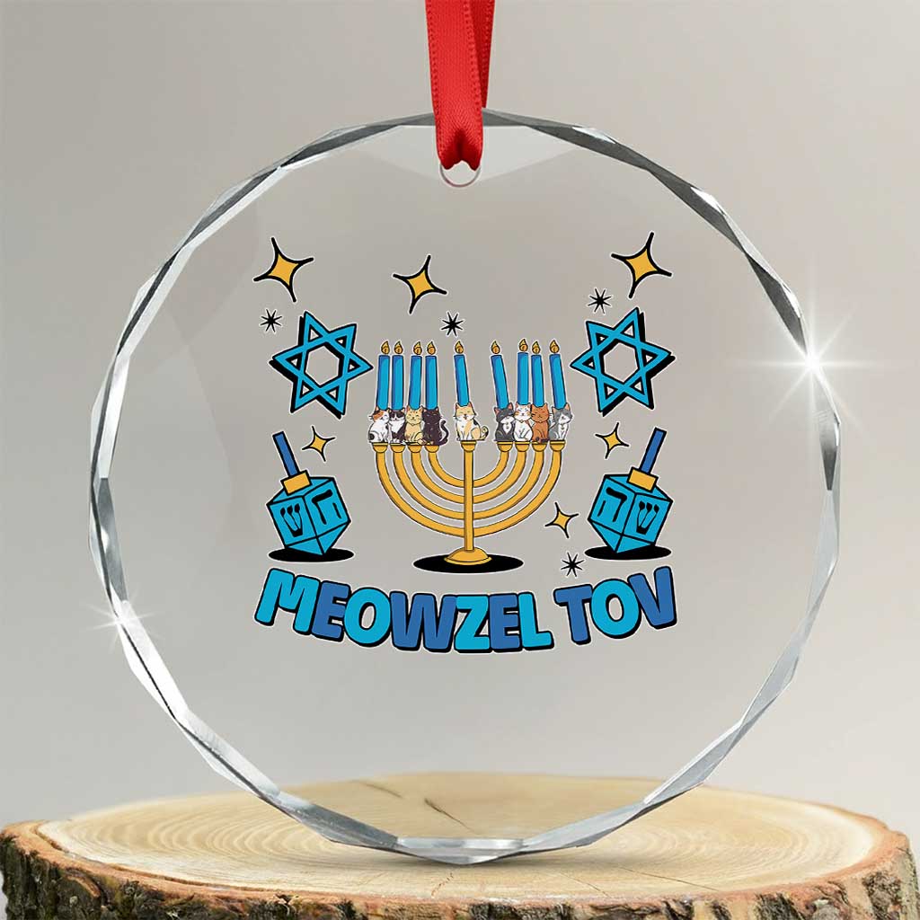 Funny Hanukkah Cat Crystal Glass Ornament Meowzel Tov Jewish Chanukkah TS09