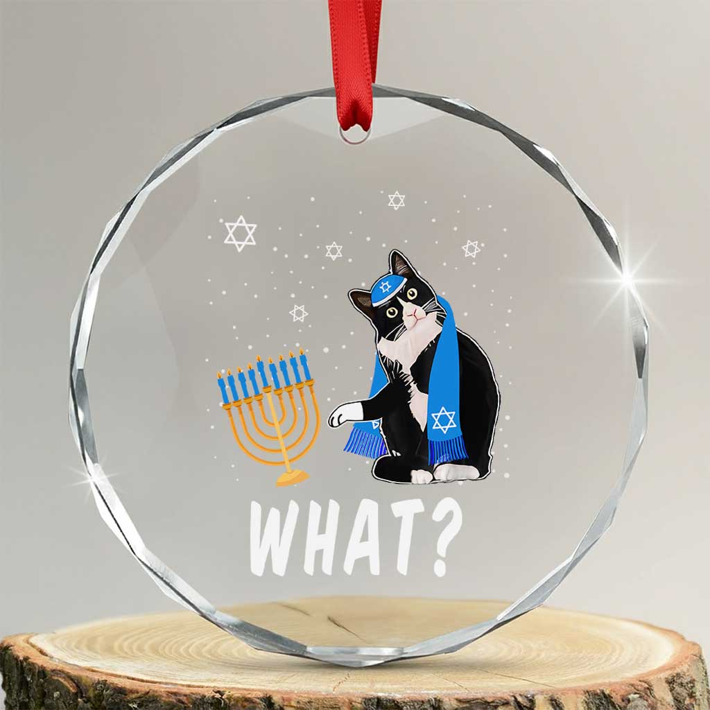 Funny Hanukkah Cat Crystal Glass Ornament What Hanukcat Chanukah Jewish Festival TS02