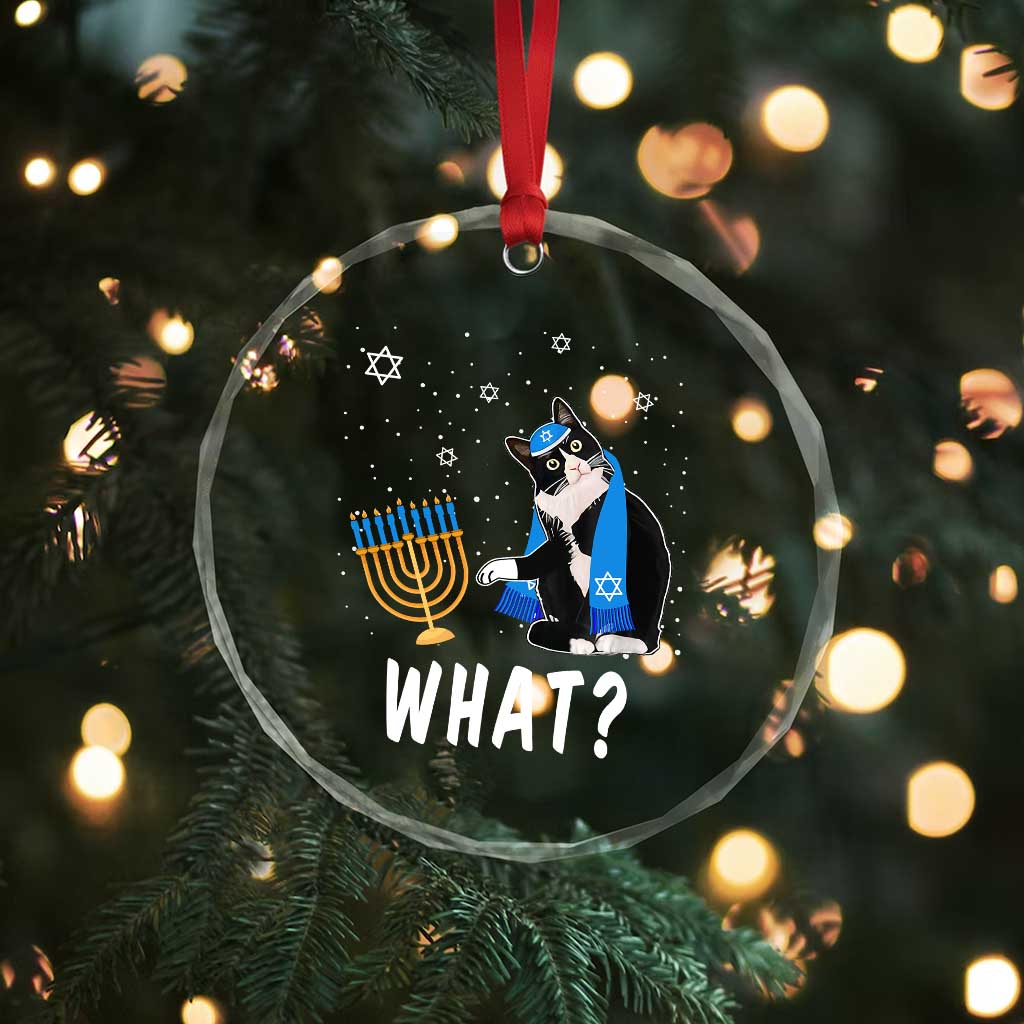 Funny Hanukkah Cat Crystal Glass Ornament What Hanukcat Chanukah Jewish Festival TS02