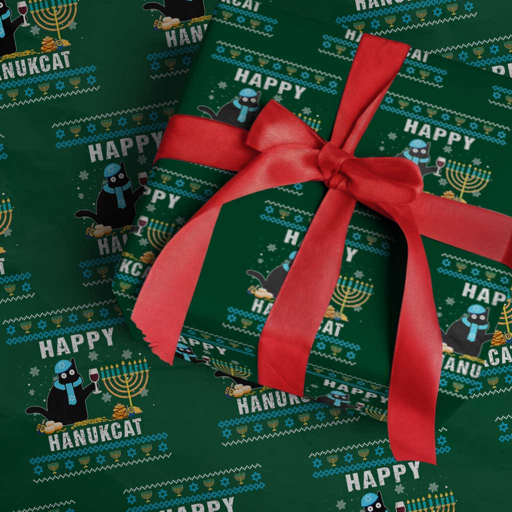 Funny Hanukkah Cat Wrapping Paper Roll Happy Hanukcat Drinking Black Cat Jewish Menorah Chanukah
