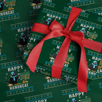 Funny Hanukkah Cat Wrapping Paper Roll Happy Hanukcat Drinking Black Cat Jewish Menorah Chanukah