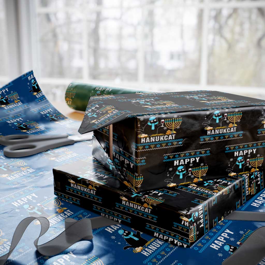 Funny Hanukkah Cat Wrapping Paper Roll Happy Hanukcat Drinking Black Cat Jewish Menorah Chanukah