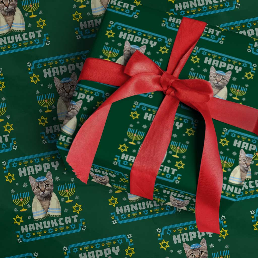 Funny Hanukkah Cat Wrapping Paper Roll Happy Hanukcat Menorah Ugly Chanukah Jewish Festival