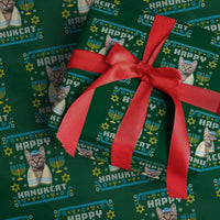 Funny Hanukkah Cat Wrapping Paper Roll Happy Hanukcat Menorah Ugly Chanukah Jewish Festival