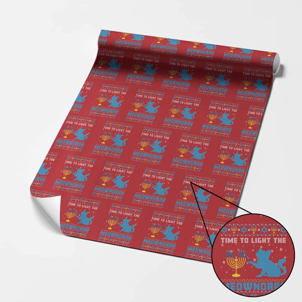Funny Hanukkah Cat Wrapping Paper Roll Light The Meownorah Jewish Menorah Chanukah