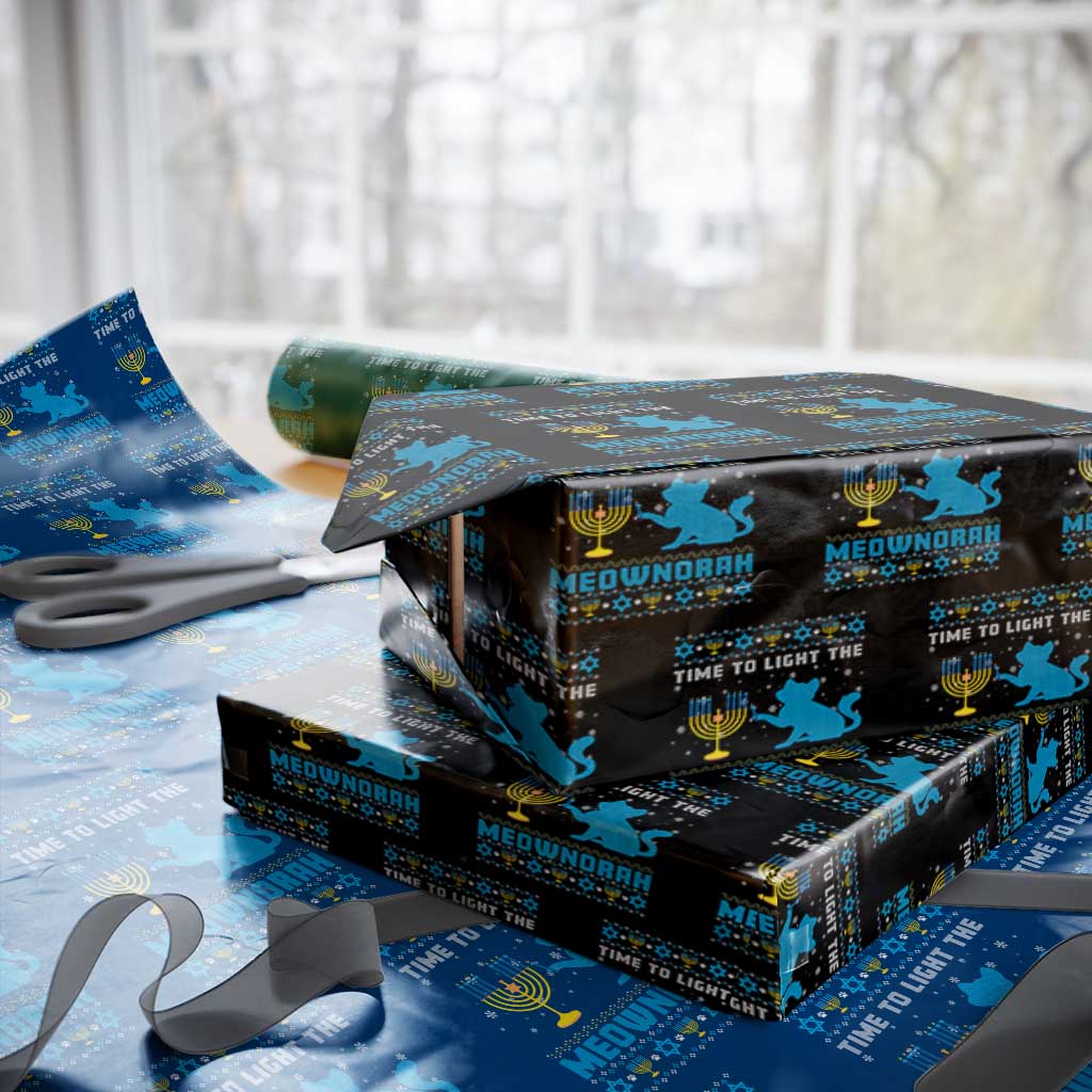 Funny Hanukkah Cat Wrapping Paper Roll Light The Meownorah Jewish Menorah Chanukah