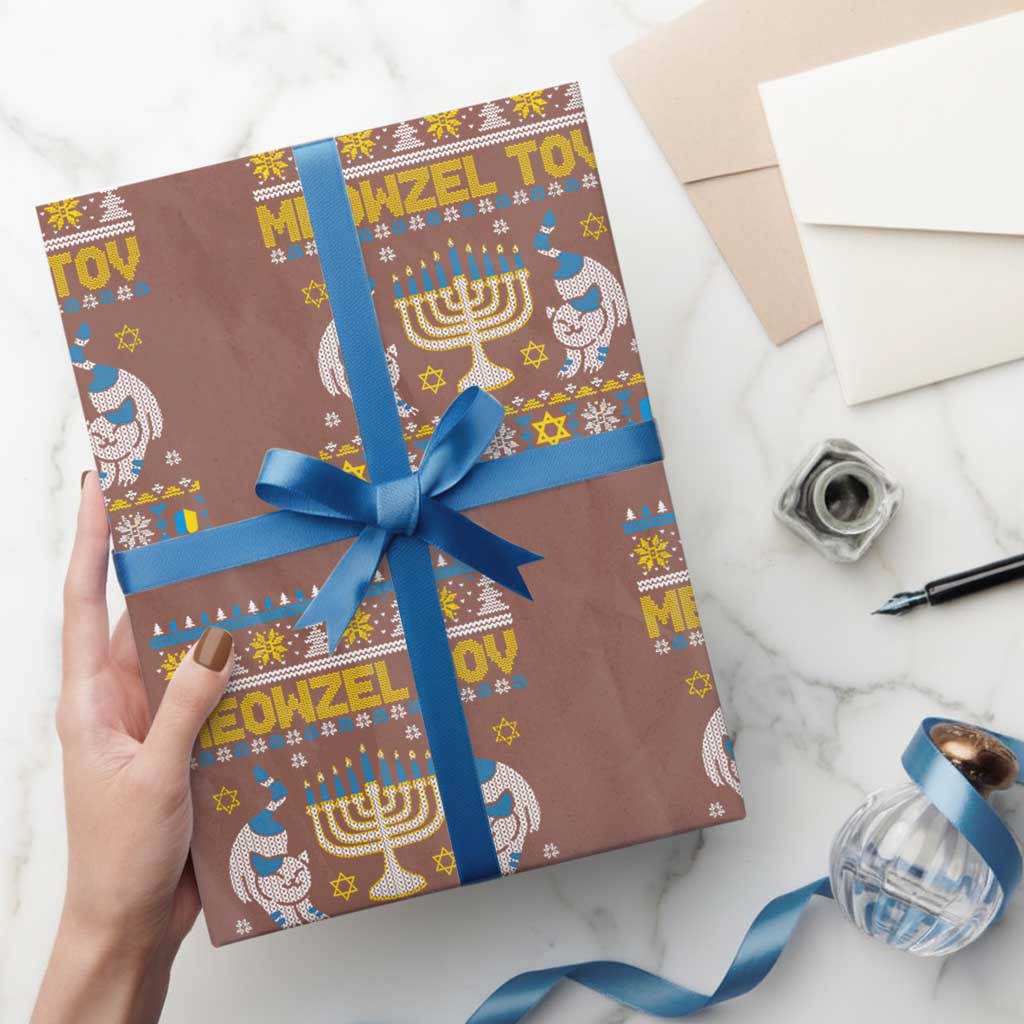 Funny Hanukkah Cat Wrapping Paper Roll Meowzel Tov Chanukah Jewish Ugly Sweater Hanukkah