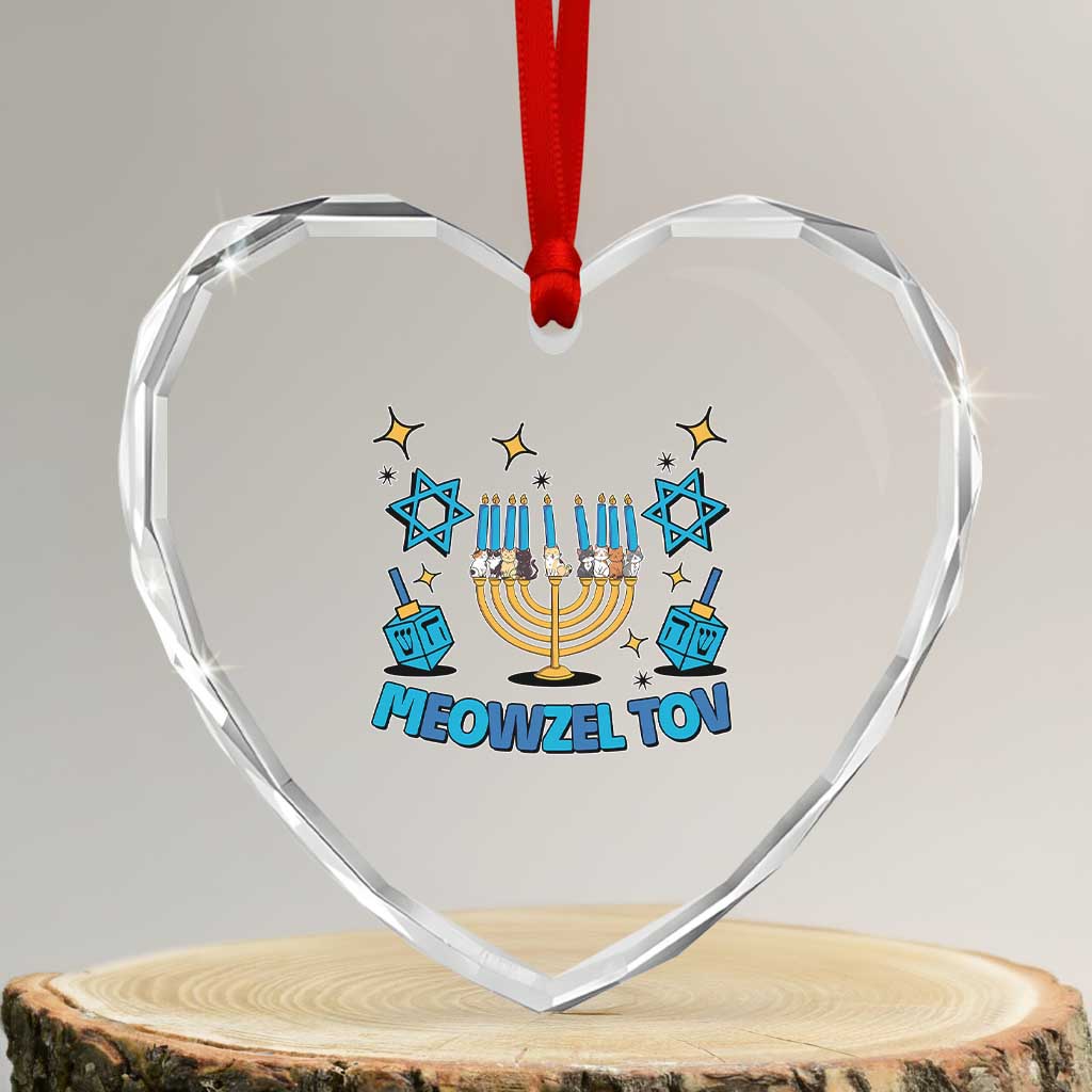 Funny Hanukkah Cat Heart Crystal Glass Ornament Meowzel Tov Jewish Chanukkah - Wonder Print Shop