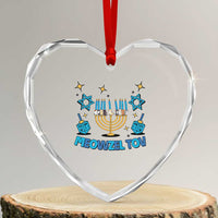 Funny Hanukkah Cat Heart Crystal Glass Ornament Meowzel Tov Jewish Chanukkah - Wonder Print Shop