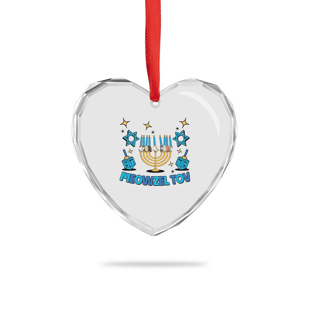 Funny Hanukkah Cat Heart Crystal Glass Ornament Meowzel Tov Jewish Chanukkah - Wonder Print Shop