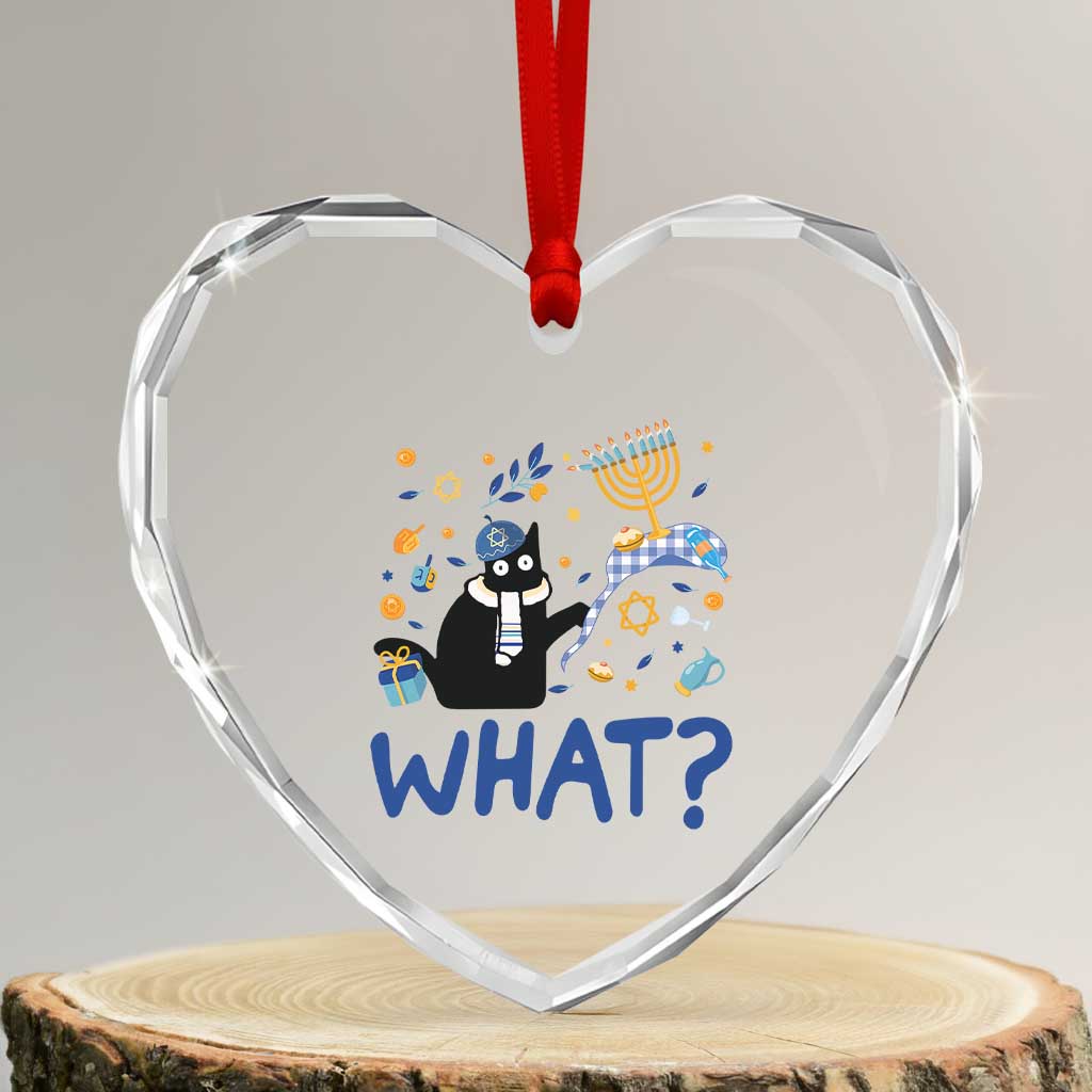 Funny Hanukkah Cat What Heart Crystal Glass Ornament - Wonder Print Shop