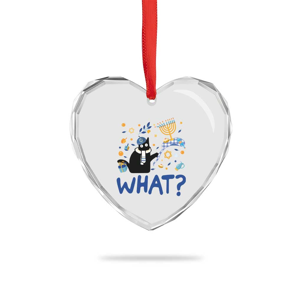 Funny Hanukkah Cat What Heart Crystal Glass Ornament - Wonder Print Shop