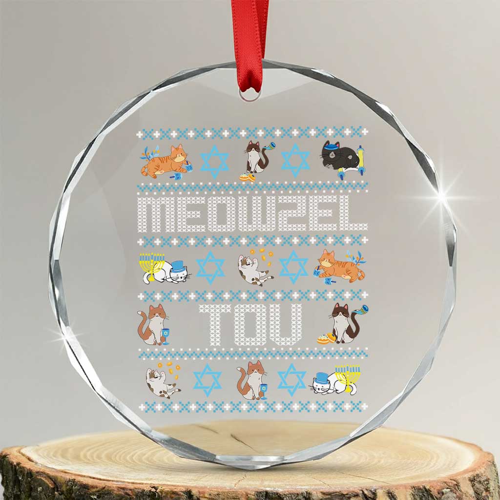Funny Hanukkah Cats Crystal Glass Ornament Meowzel Tov Chanukah Menorah David Stars TS11