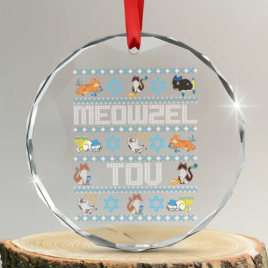 Funny Hanukkah Cats Crystal Glass Ornament Meowzel Tov Chanukah Menorah David Stars - Wonder Print Shop