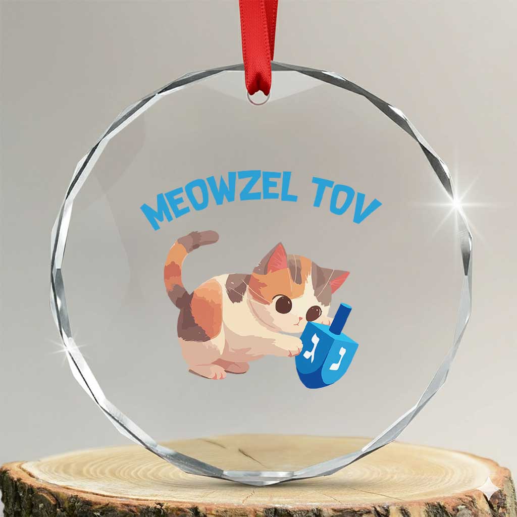 Funny Hanukkah Cats Crystal Glass Ornament Meowzel Tov Dreidels Chanukah Jewish Festival - Wonder Print Shop