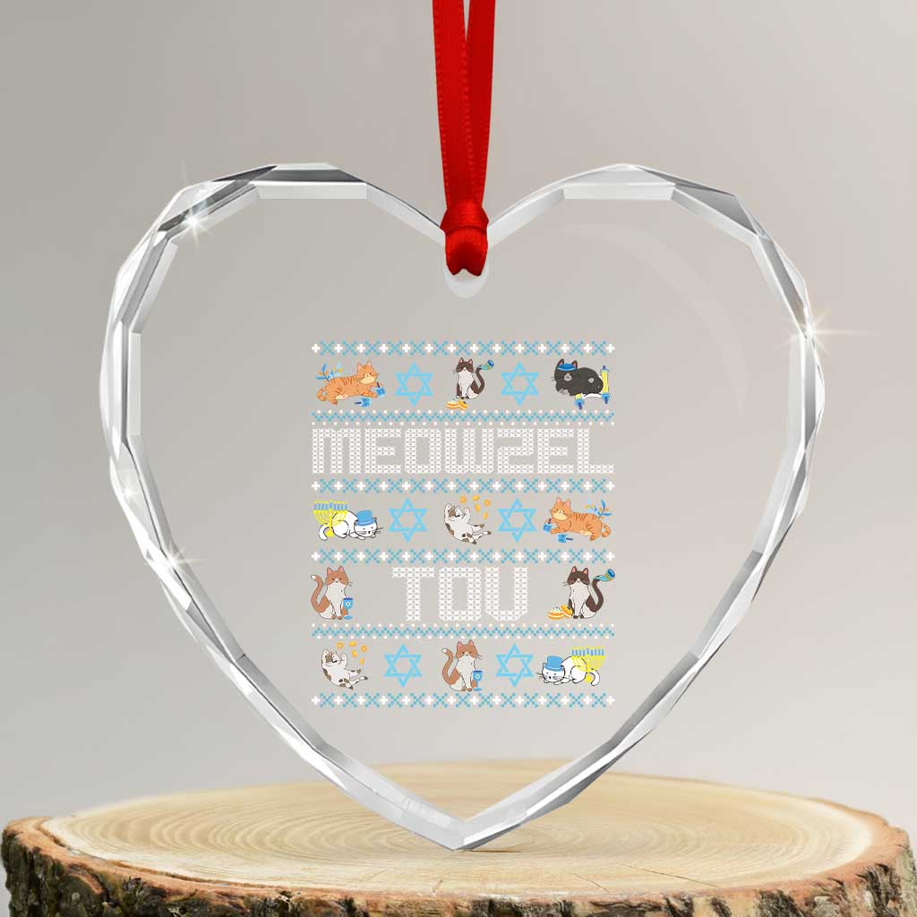 Funny Hanukkah Cats Heart Crystal Glass Ornament Meowzel Tov Chanukah Menorah David Stars - Wonder Print Shop