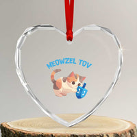 Funny Hanukkah Cats Heart Crystal Glass Ornament Meowzel Tov Dreidels Chanukah Jewish Festival - Wonder Print Shop