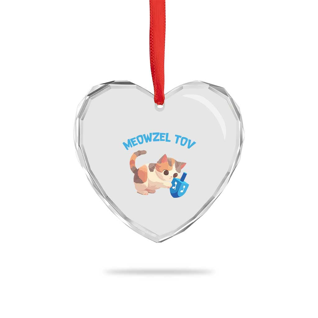 Funny Hanukkah Cats Heart Crystal Glass Ornament Meowzel Tov Dreidels Chanukah Jewish Festival - Wonder Print Shop