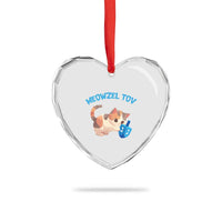Funny Hanukkah Cats Heart Crystal Glass Ornament Meowzel Tov Dreidels Chanukah Jewish Festival - Wonder Print Shop