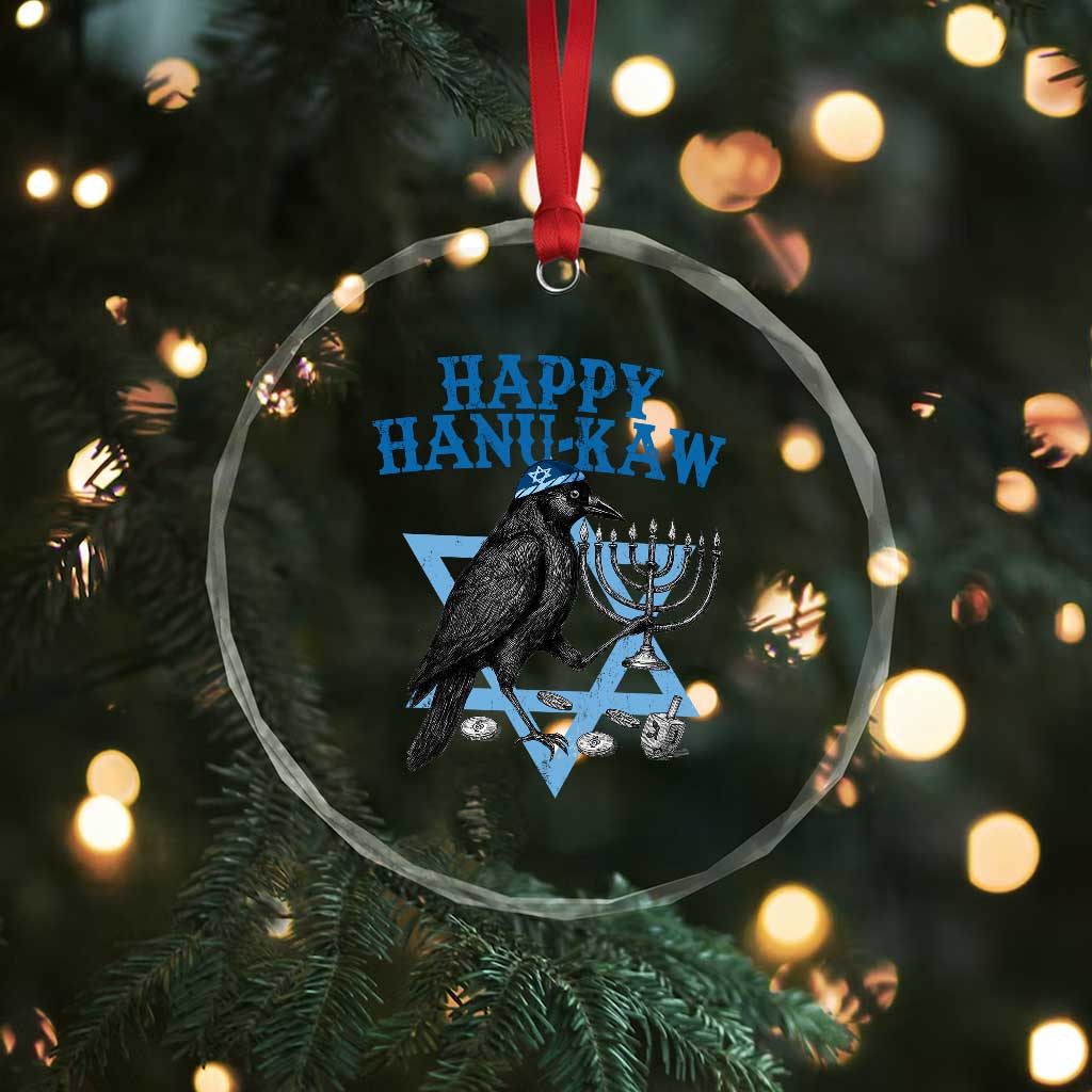 Funny Hanukkah Crow Crystal Glass Ornament Happy Hanukaw Jewish Holiday Chanukah Menorah - Wonder Print Shop