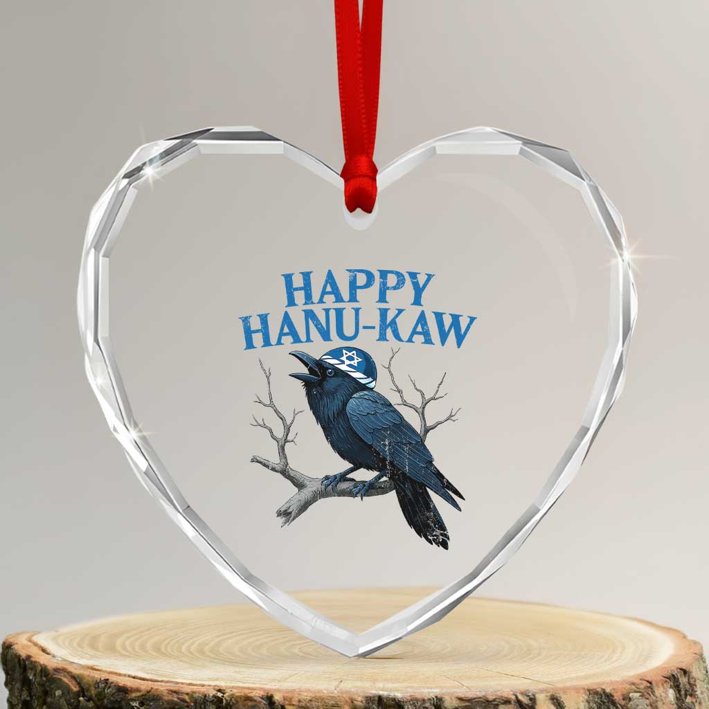 Funny Hanukkah Crow Heart Crystal Glass Ornament Happy Hanukaw Jewish Holiday - Wonder Print Shop