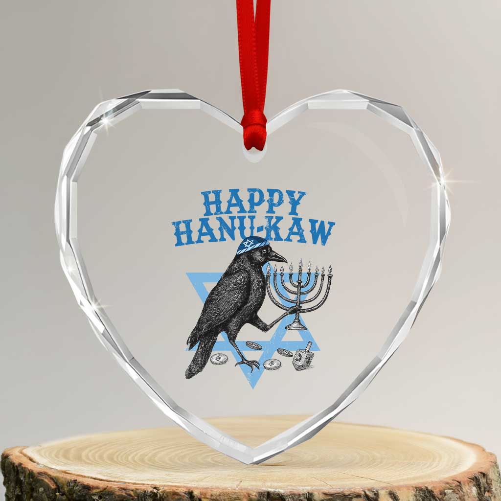 Funny Hanukkah Crow Heart Crystal Glass Ornament Happy Hanukaw Jewish Holiday Chanukah Menorah - Wonder Print Shop