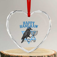 Funny Hanukkah Crow Heart Crystal Glass Ornament Happy Hanukaw Jewish Holiday Chanukah Menorah - Wonder Print Shop