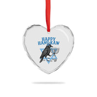 Funny Hanukkah Crow Heart Crystal Glass Ornament Happy Hanukaw Jewish Holiday Chanukah Menorah - Wonder Print Shop