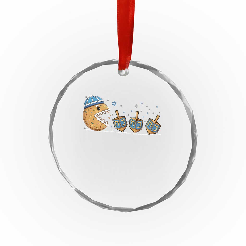 Funny Hanukkah Crystal Glass Ornament Donut Chasing Flames Jewish - Wonder Print Shop