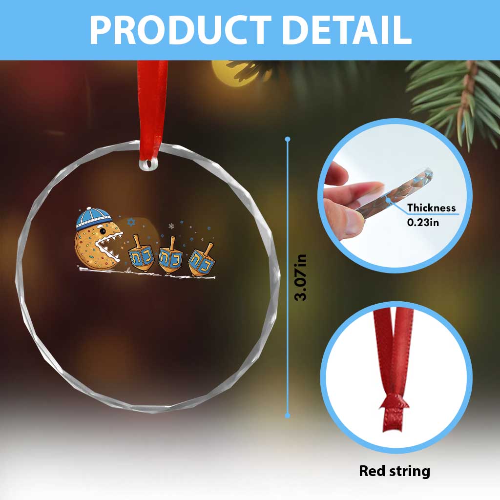Funny Hanukkah Crystal Glass Ornament Donut Chasing Flames Jewish - Wonder Print Shop