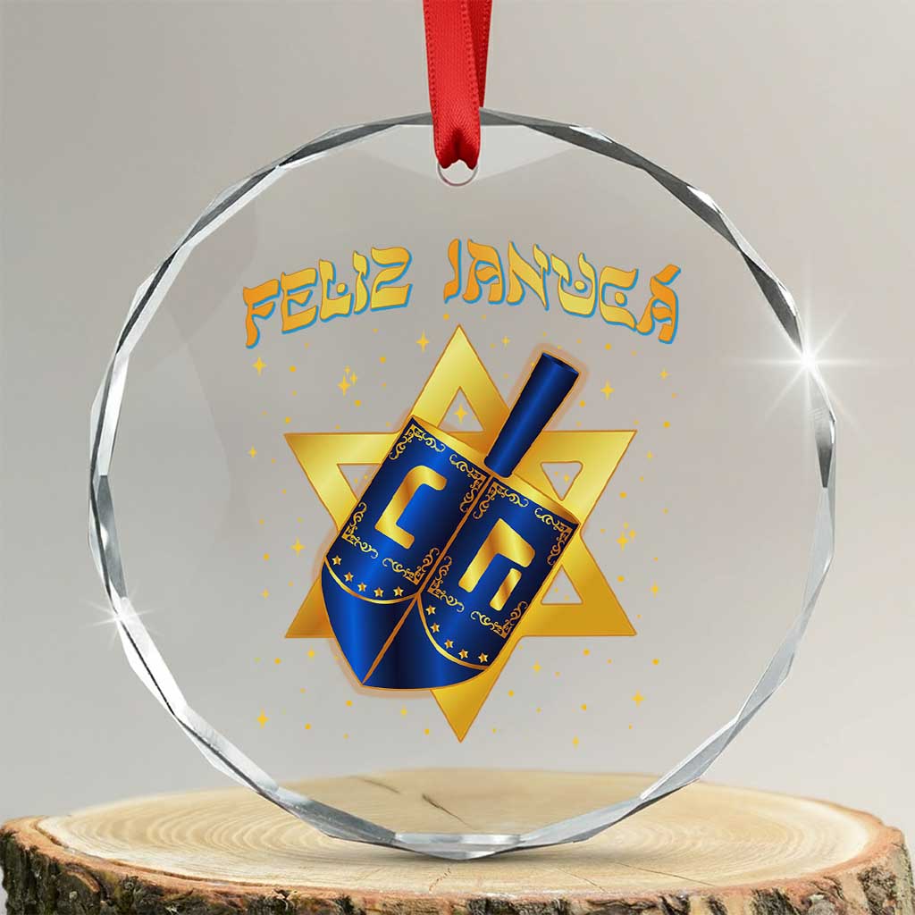Funny Hanukkah Crystal Glass Ornament Feliz Januca Jewish Sephardic Ladino TS09
