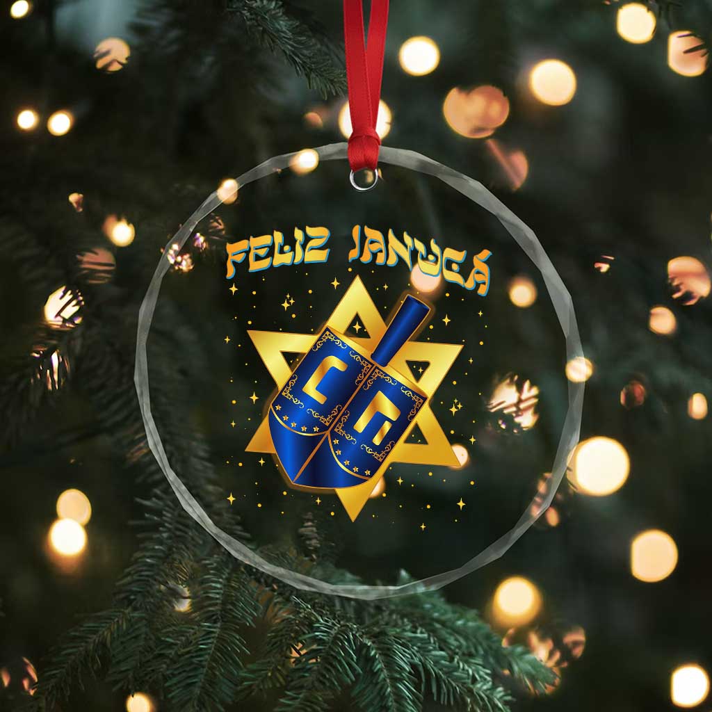 Funny Hanukkah Crystal Glass Ornament Feliz Januca Jewish Sephardic Ladino TS09