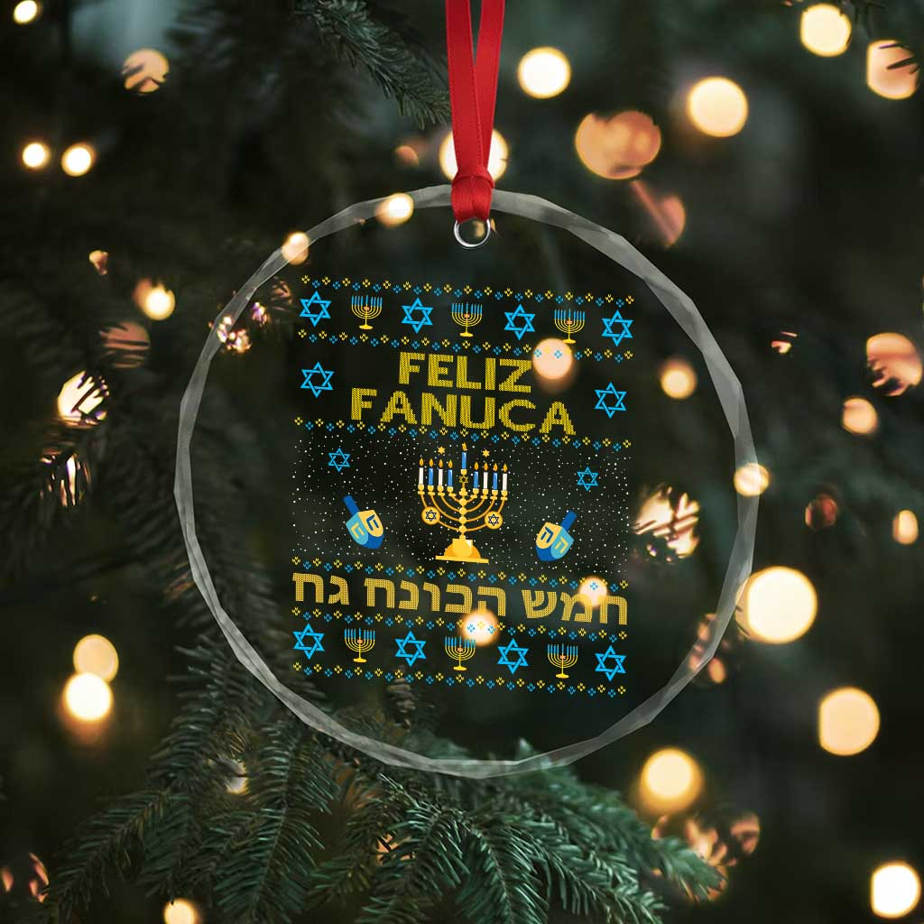 Funny Hanukkah Crystal Glass Ornament Feliz Januca Ladino Jewish Sephardic TS09