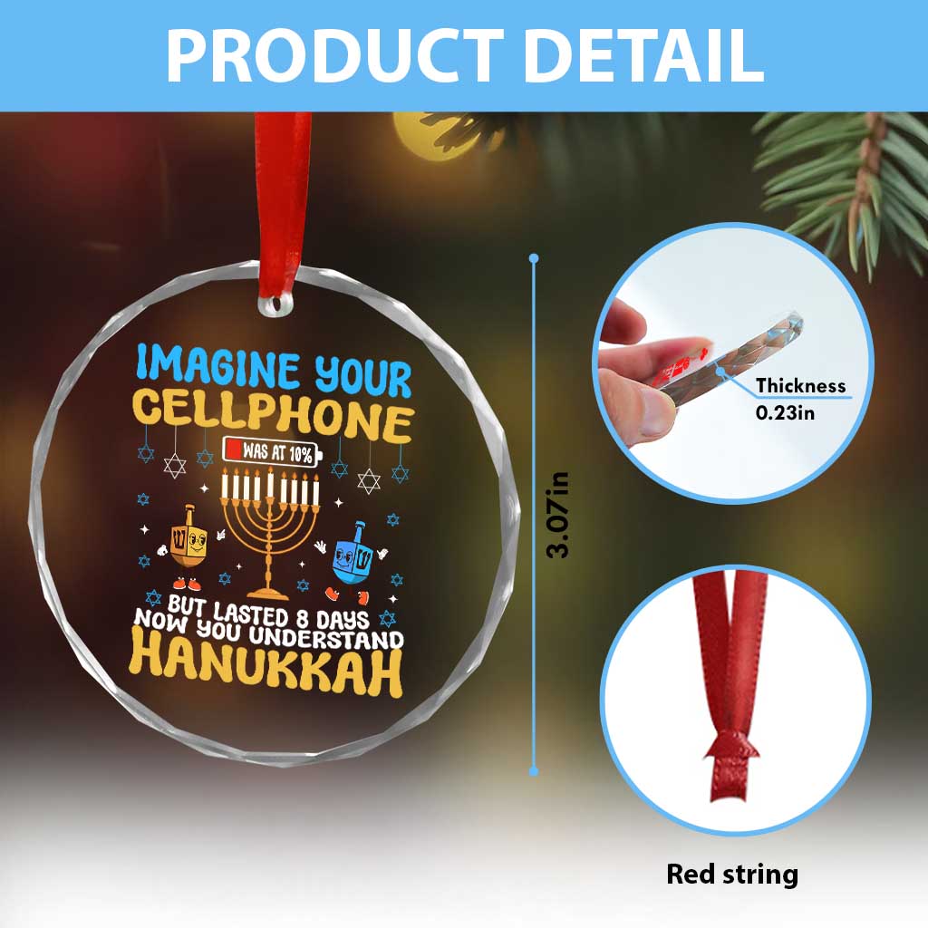 Funny Hanukkah Crystal Glass Ornament Imagine Cellphone Was At 10 Percent TS09