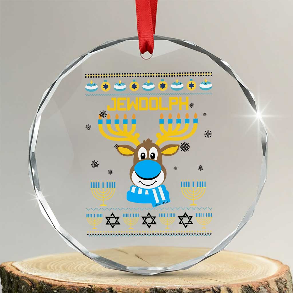 Funny Hanukkah Crystal Glass Ornament Jewdolph Jewish Reindeer Menorah TS09