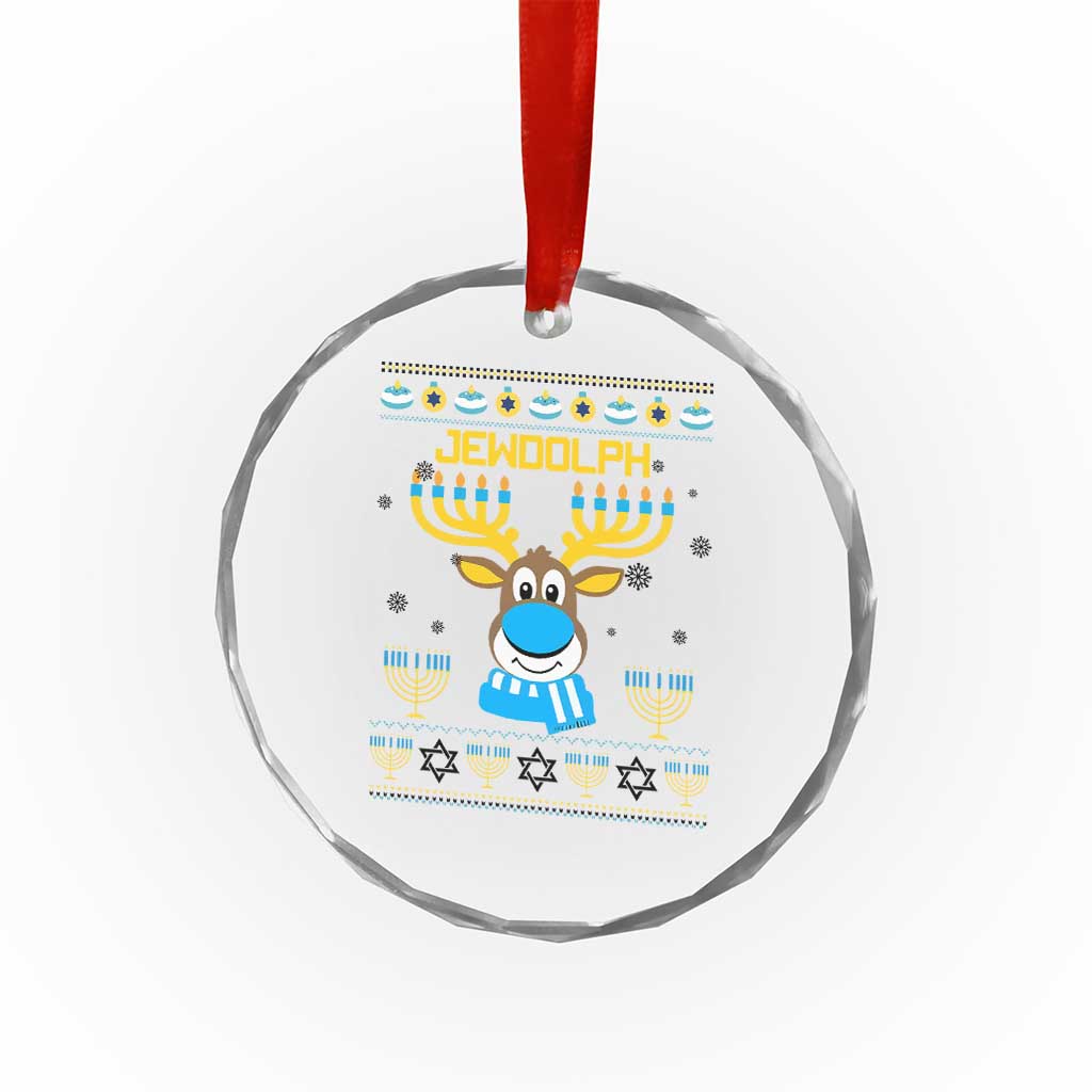 Funny Hanukkah Crystal Glass Ornament Jewdolph Jewish Reindeer Menorah TS09