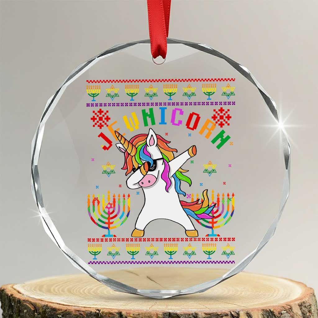 Funny Hanukkah Crystal Glass Ornament Jewnicorn Jewish Unicorn Rainbow TS09