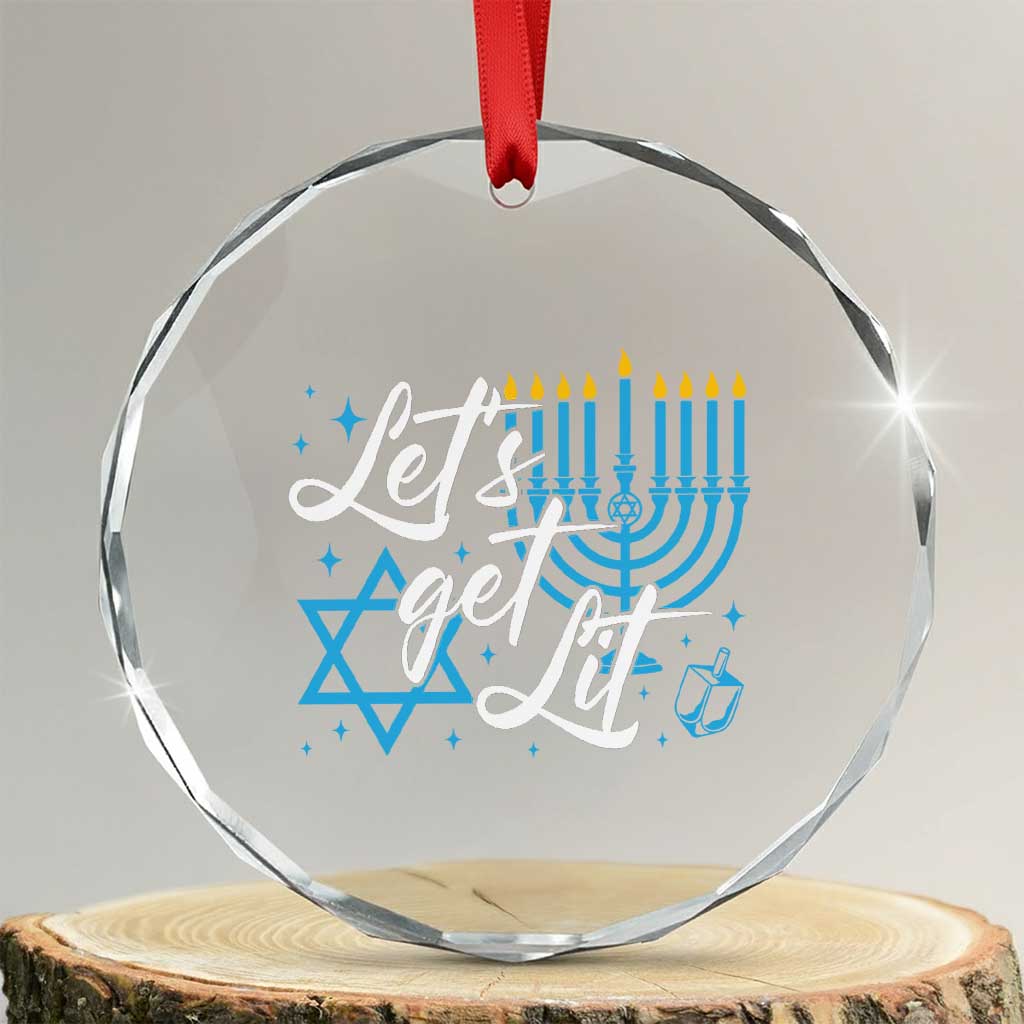 Funny Hanukkah Crystal Glass Ornament Let's Get Lit Menorah David Star TS11