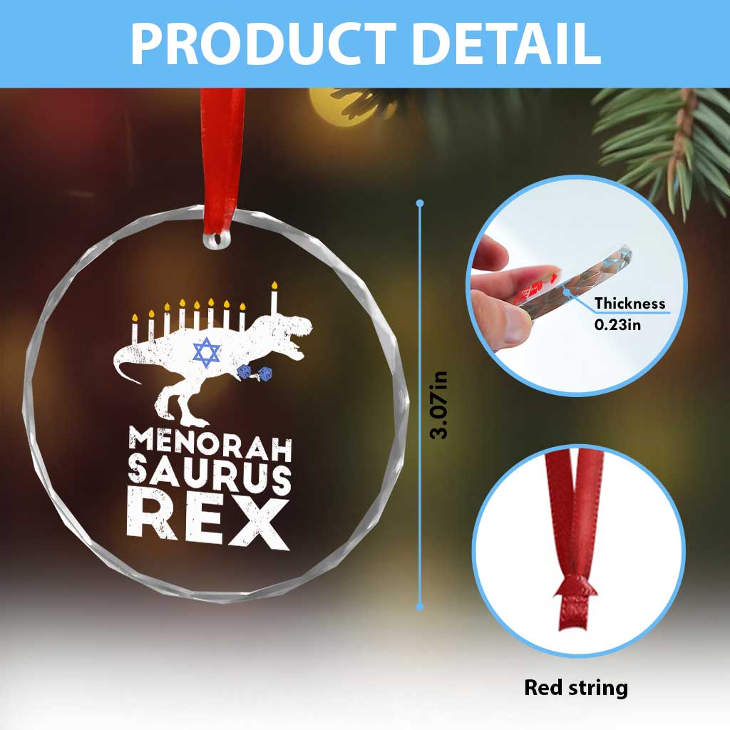 Funny Hanukkah Crystal Glass Ornament Menorah Saurus Rex Dinosaur David Star TS11