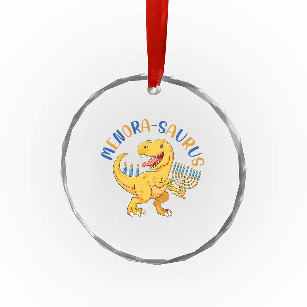 Funny Hanukkah Dinosaur Celebration Festival Of Lights Gift Crystal Glass Ornament Menorasaurus - Wonder Print Shop