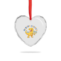 Funny Hanukkah Dinosaur Celebration Festival Of Lights Gift Heart Crystal Glass Ornament Menorasaurus - Wonder Print Shop