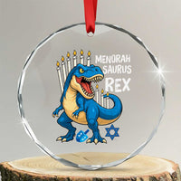 Funny Hanukkah Dinosaur Crystal Glass Ornament Menorasaurus Rex Jewish Holiday Chanukkah - Wonder Print Shop