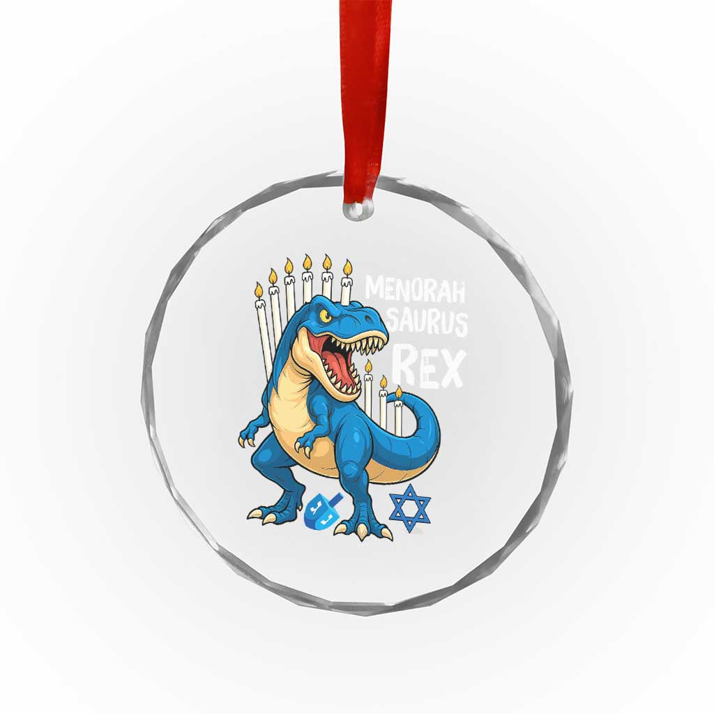 Funny Hanukkah Dinosaur Crystal Glass Ornament Menorasaurus Rex Jewish Holiday Chanukkah - Wonder Print Shop