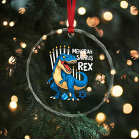 Funny Hanukkah Dinosaur Crystal Glass Ornament Menorasaurus Rex Jewish Holiday Chanukkah - Wonder Print Shop