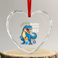 Funny Hanukkah Dinosaur Heart Crystal Glass Ornament Menorasaurus Rex Jewish Holiday Chanukkah - Wonder Print Shop