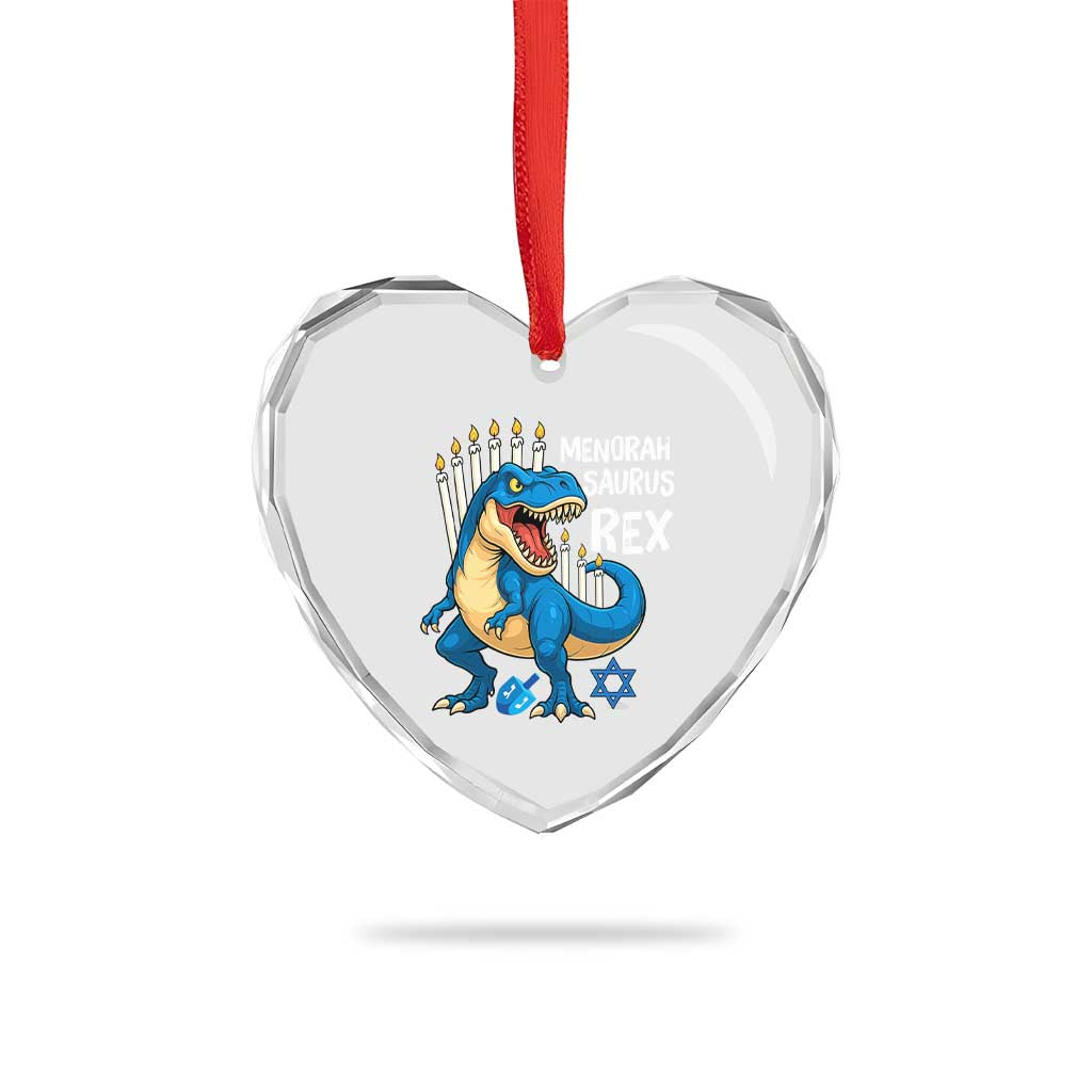 Funny Hanukkah Dinosaur Heart Crystal Glass Ornament Menorasaurus Rex Jewish Holiday Chanukkah - Wonder Print Shop