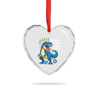 Funny Hanukkah Dinosaur Heart Crystal Glass Ornament Menorasaurus Rex Jewish Holiday Chanukkah - Wonder Print Shop