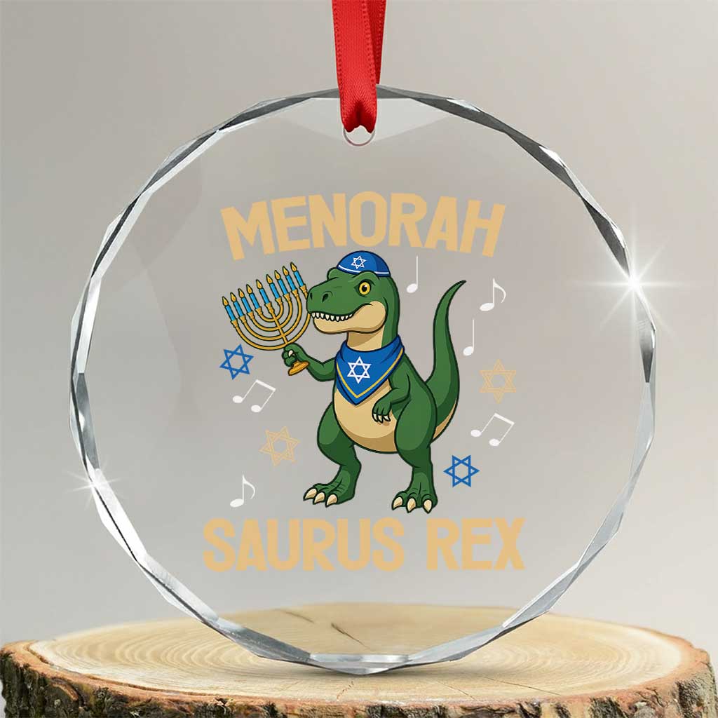 Funny Hanukkah Dinosaur Lover Crystal Glass Ornament Menorasaurus Rex Festival Of Lights Gift - Wonder Print Shop
