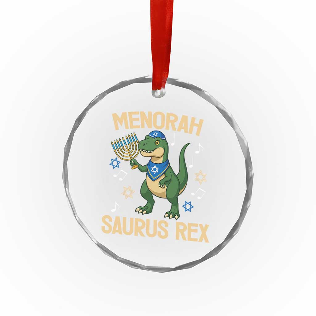 Funny Hanukkah Dinosaur Lover Crystal Glass Ornament Menorasaurus Rex Festival Of Lights Gift - Wonder Print Shop