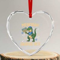 Funny Hanukkah Dinosaur Lover Heart Crystal Glass Ornament Menorasaurus Rex Festival Of Lights Gift - Wonder Print Shop